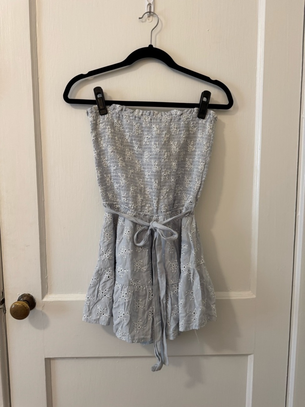 Ocean Drive Light Blue Eyelet Strapless Romper with Tie